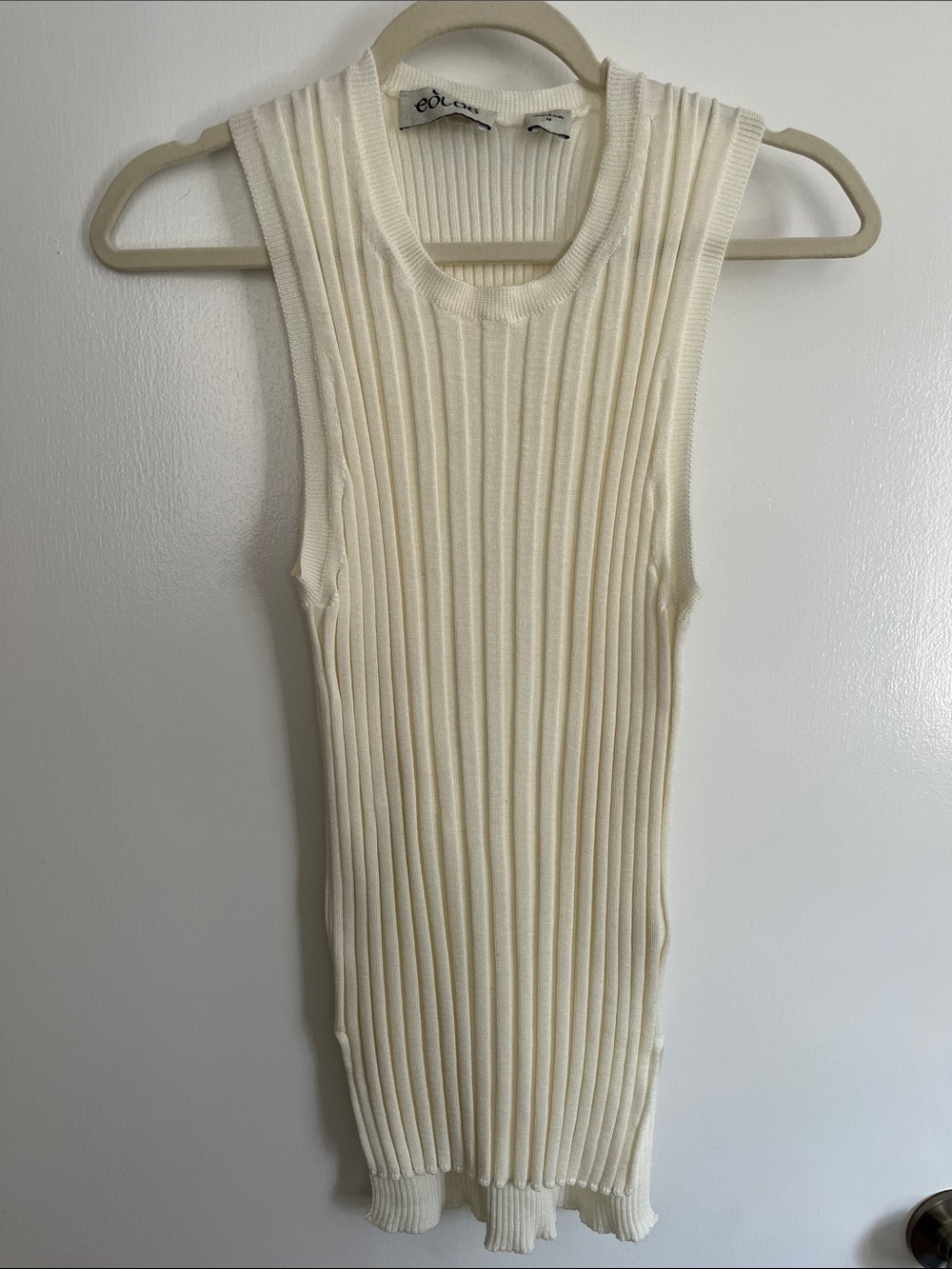 Cream Ribbed Sleeveless Top